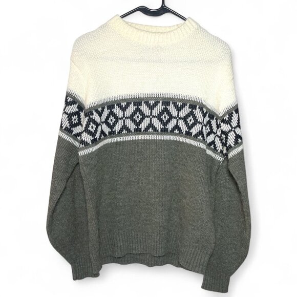 Vintage Pine State Nordic Fair Isle Knit Sweater Unisex L – Cream/Grey - Picture 1 of 3